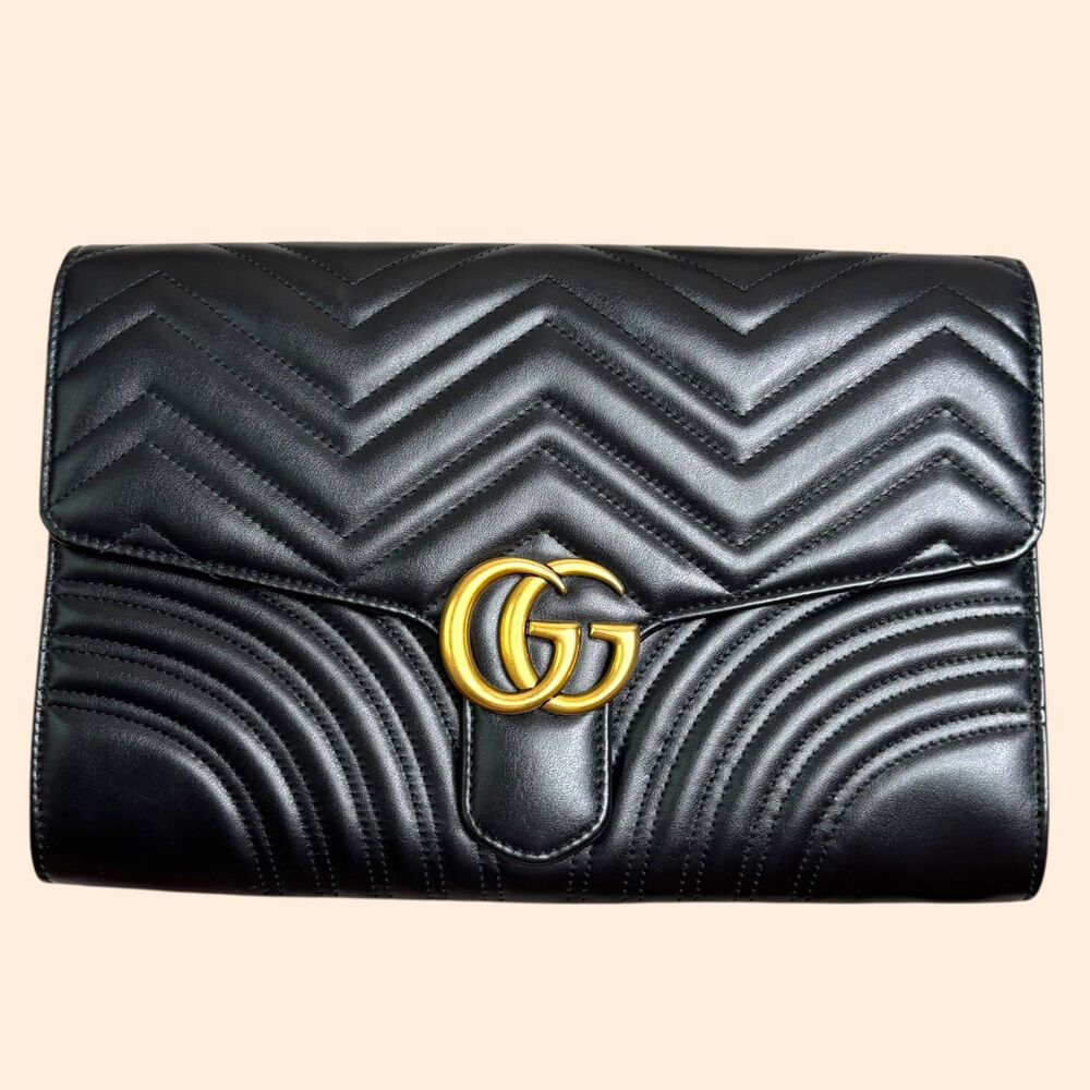 Gucci GG Marmont Chevron Flap Clutch